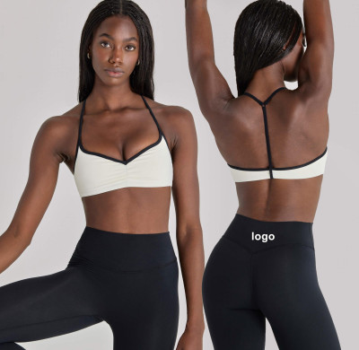 Custom Contrast Trim Sports Bras Sweetheart neck with slender halter straps Yoga Bra