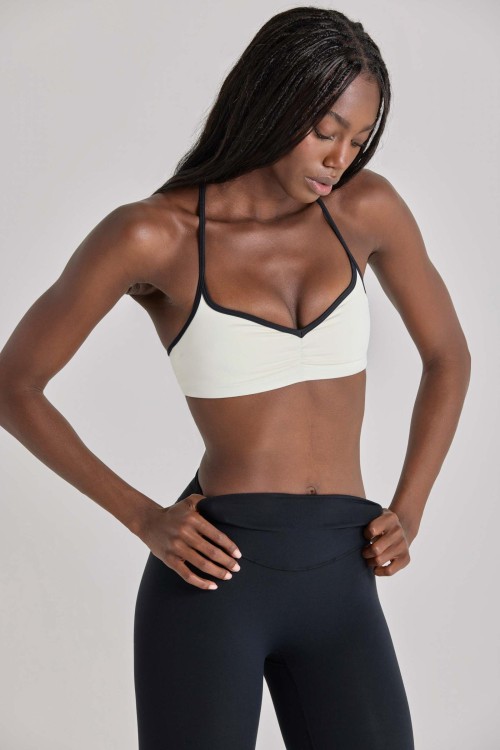 Custom Contrast Trim Sports Bras Sweetheart neck with slender halter straps Yoga Bra
