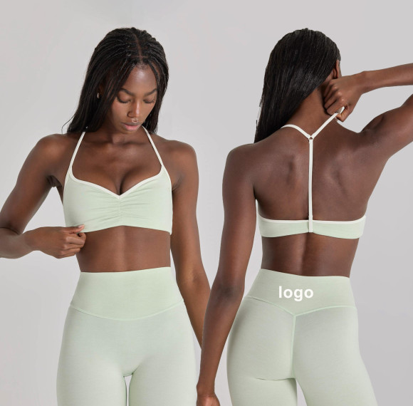 Custom Contrast Trim Sports Bras Sweetheart neck with slender halter straps Yoga Bra