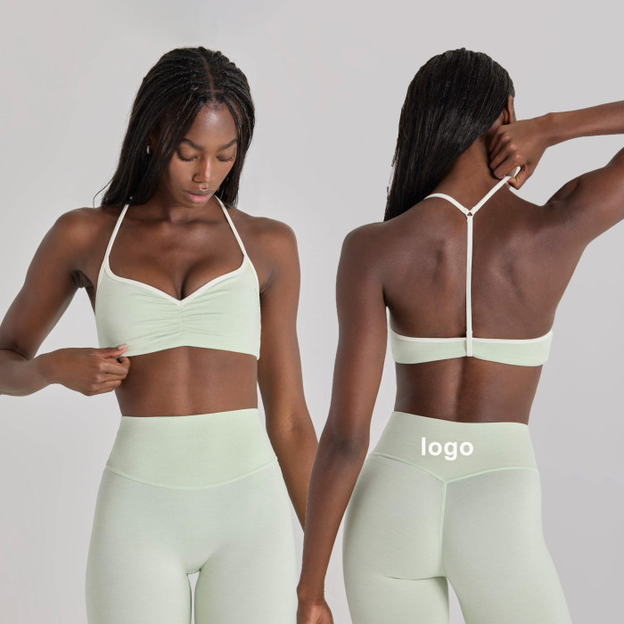 Custom Contrast Trim Sports Bras Sweetheart neck with slender halter straps Yoga Bra