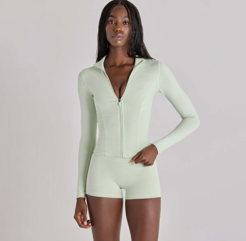 Custom High Mock Neck Long Sleeve Soft Active Zip Up Jacket