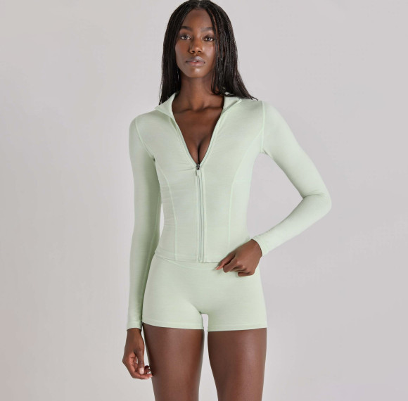 Custom High Mock Neck Long Sleeve Soft Active Zip Up Jacket