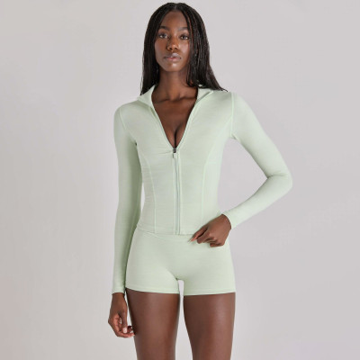 Custom High Mock Neck Long Sleeve Soft Active Zip Up Jacket