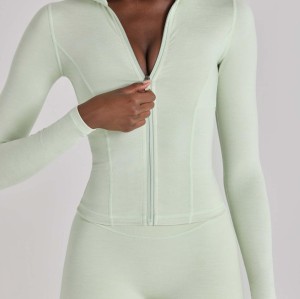 Custom High Mock Neck Long Sleeve Soft Active Zip Up Jacket