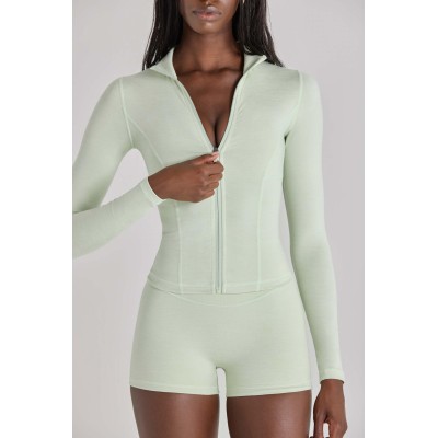 Custom High Mock Neck Long Sleeve Soft Active Zip Up Jacket