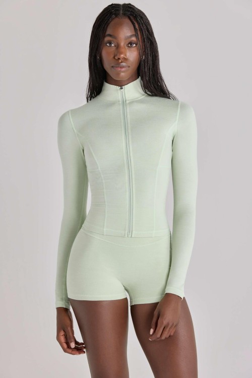 Custom High Mock Neck Long Sleeve Soft Active Zip Up Jacket