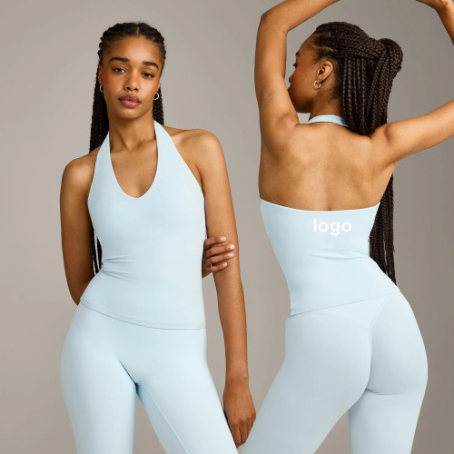 Custom Moisture-Wicking Halter Neck Tank Top With Built In Bra