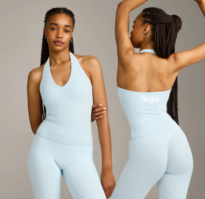 Custom Moisture-Wicking Halter Neck Tank Top With Built In Bra