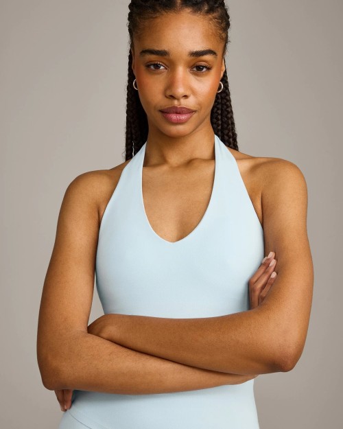 Custom Moisture-Wicking Halter Neck Tank Top With Built In Bra
