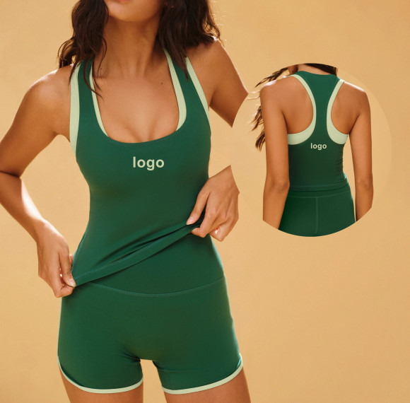 Custom Moisture-Wicking Contrast Under Layer Features Built-in Shelf Bra Yoga Top
