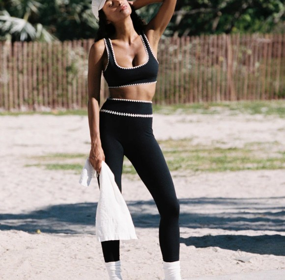 Sustainable Eco-friendly Contrast Stitch Bra And Leggings Sportswear Sets Women