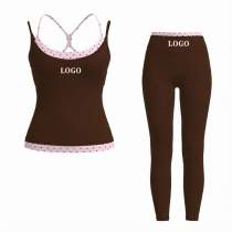 Double-Layer Polka Dot Printed Yoga Set — Cross-Back Cami Top + High-Waist Leggings