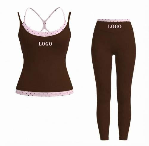 Double-Layer Polka Dot Printed Yoga Set — Cross-Back Cami Top + High-Waist Leggings