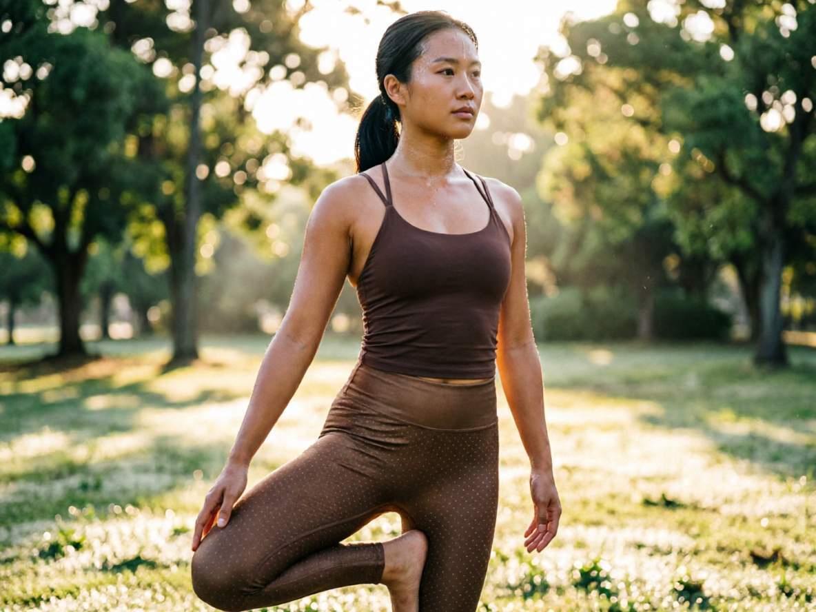Tree Pose in Sunny Outdoor Park - Golden Hour