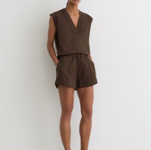 Custom Sleeveless V-Neck Sweat Top Tan | Womens Sportswear Factory