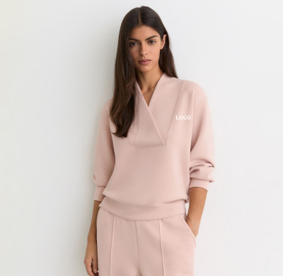 Custom Shawl-Neck Sweatshirt with Modal | Sportswear Factory Pink