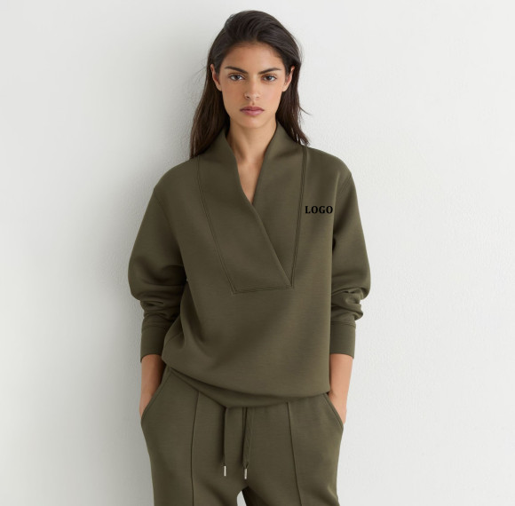 Custom Shawl-Neck Sweatshirt with Modal | Sportswear Factory Green