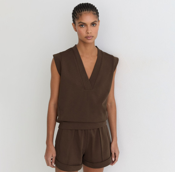 Custom Sleeveless V-Neck Sweat Top Tan | Womens Sportswear Factory