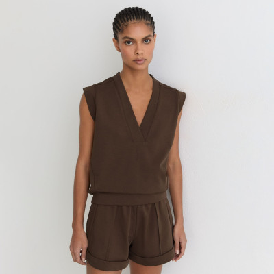 Custom Sleeveless V-Neck Sweat Top Tan | Womens Sportswear Factory