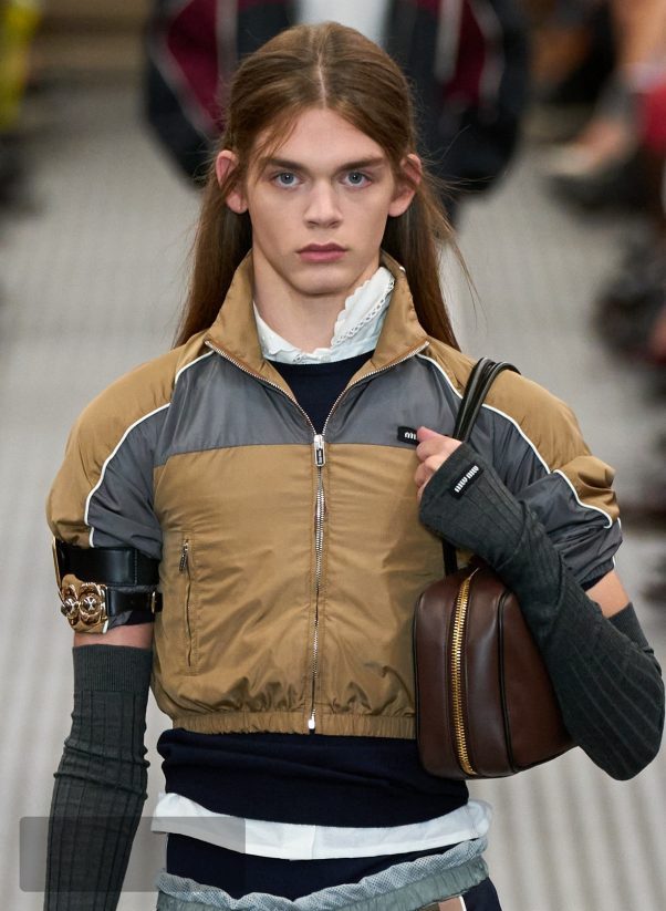 Saint Laurent, Miu Miu and PRADA color-blocked nylon jackets — the lightweight shell is the season’s defining outerwear piece