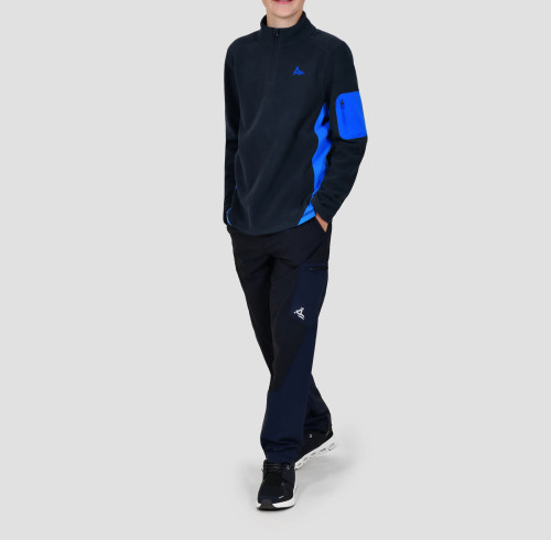 Customised  Kids Sport Shirts Boys 1/4 Zip Fleece Top with Long Sleeves and Functional Side Pockets