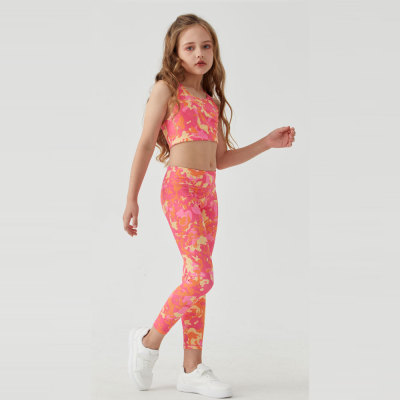 Custom Girls' Digital Print Cropped Vest | High-Waisted Leggings Fitness Set Yoga Gym Training Clothing