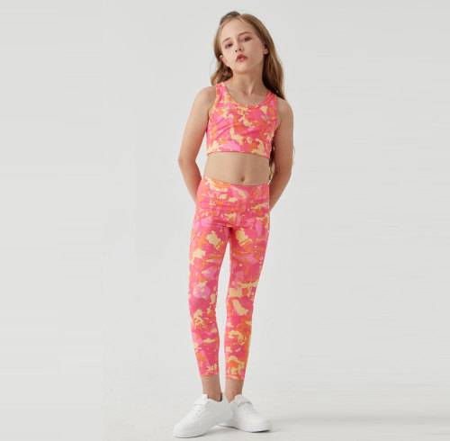 Custom Girls' Digital Print Cropped Vest | High-Waisted Leggings Fitness Set Yoga Gym Training Clothing