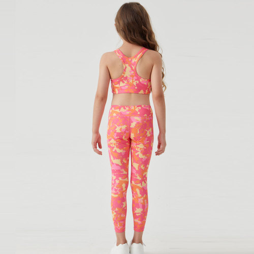Custom Girls' Digital Print Cropped Vest | High-Waisted Leggings Fitness Set Yoga Gym Training Clothing