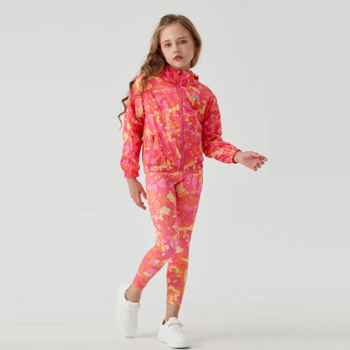 Custom  Girls' Waterproof Outdoor Windbreaker Digital Print Soft Shell Hooded Sports Jacket