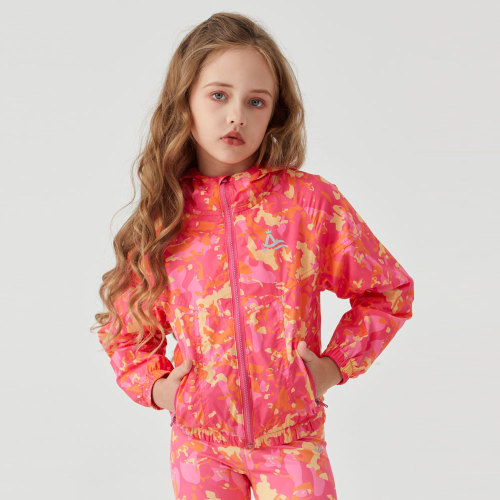 Custom  Girls' Waterproof Outdoor Windbreaker Digital Print Soft Shell Hooded Sports Jacket