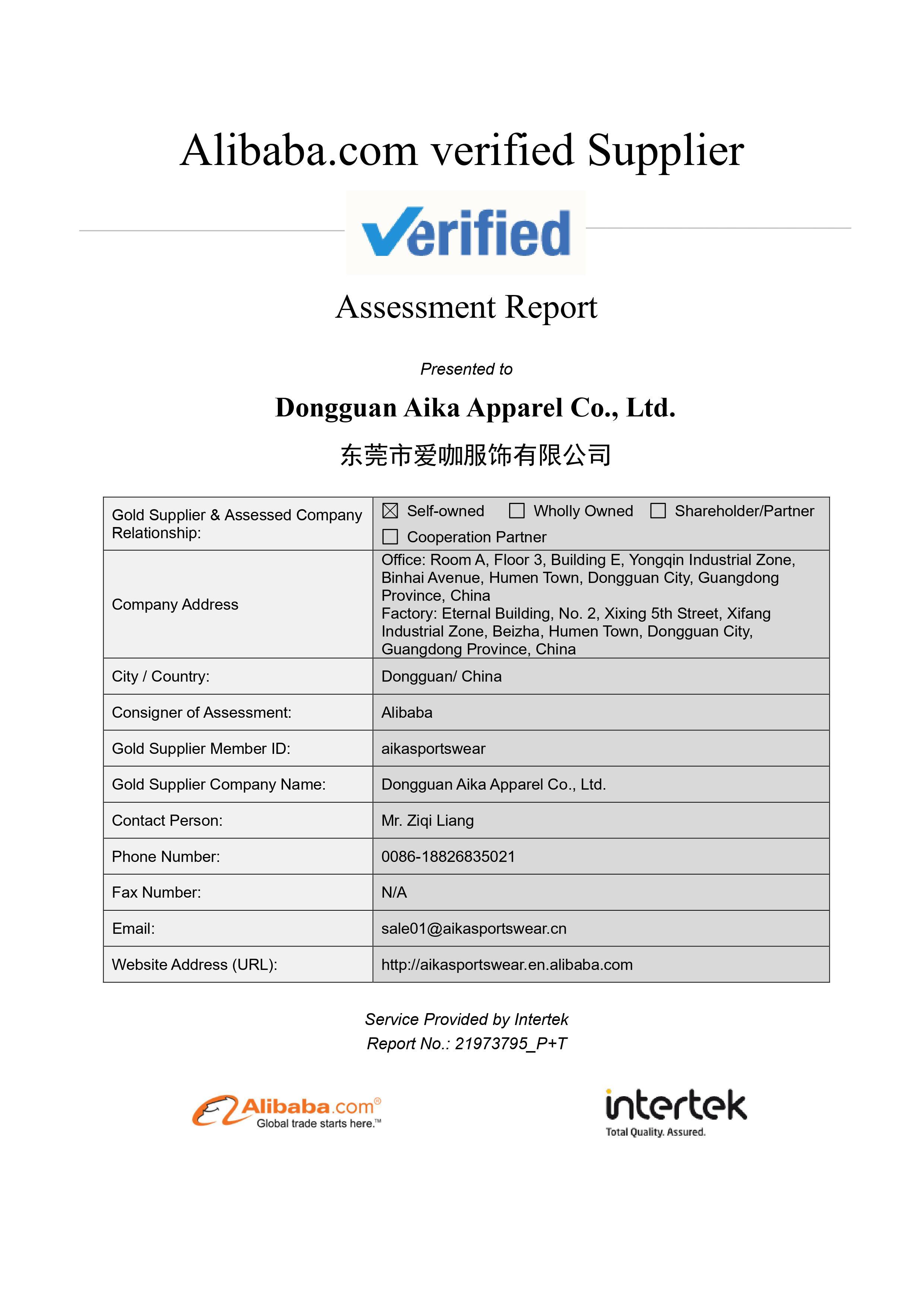 Alibaba.com Verified Supplier Assessment Report