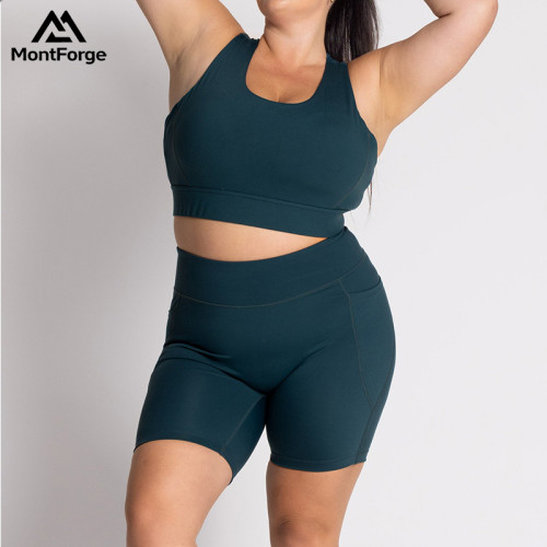 Custom Plus Size Yoga Wear Manufacturer | High Support Sports Bra & Sculpt Shorts Set Supplier