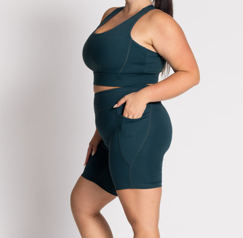 Custom Plus Size Yoga Wear Manufacturer | High Support Sports Bra & Sculpt Shorts Set Supplier