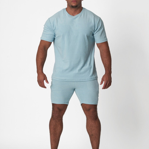 Wholesale Men's Towel Terry T-Shirt & Shorts Set | Casual Athleisure Set Manufacturer