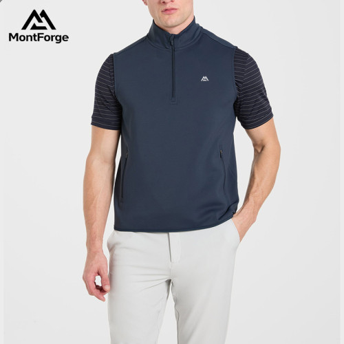 Custom OEM Men’s Technical 1/4 Zip Vest | Navy Blue Performance Gilet with Concealed Zipper Pockets