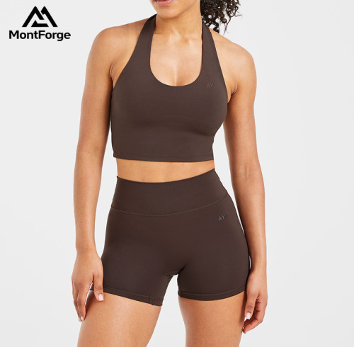 Custom Women's Staple Halterneck Crop Top  |  seamless knitting high impact sports bra wholesale