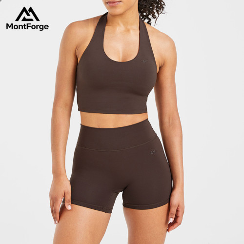 Custom Women's Staple Halterneck Crop Top  |  seamless knitting high impact sports bra wholesale