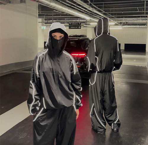 Mens Hooded Techwear Reflective Windbreaker Jacket | Techwear Reflective Jacket