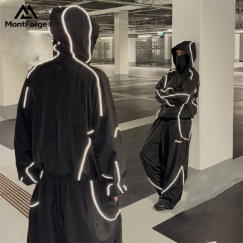 Mens Hooded Techwear Reflective Windbreaker Jacket | Techwear Reflective Jacket