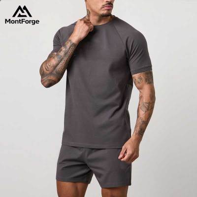 Men's Premium Cotton Raglan Sleeve Gym T-Shirt Manufacturer | Custom OEM Classic Crew Neck Workout Mens T Shirts