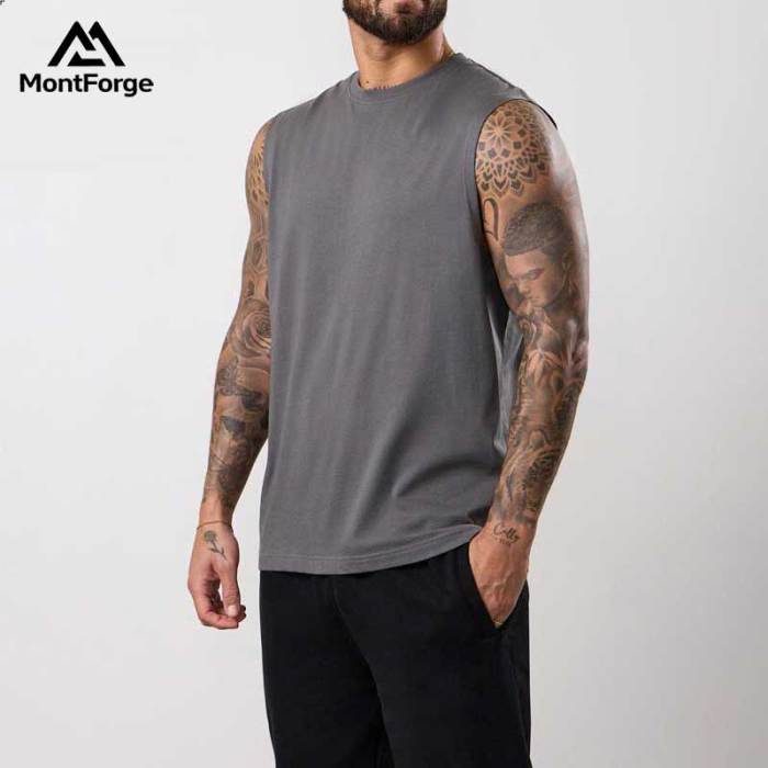 Custom Logo Minimalist Plain Sleeveless T-Shirt Men's Activewear Supplier | Wholesale Blank Men's Cotton Muscle Tee Sleeveless Shirt Bulk