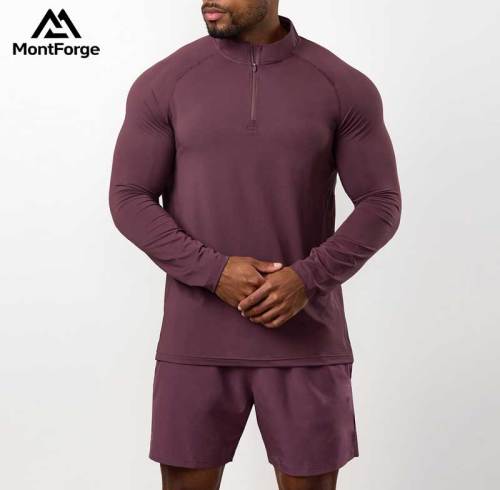 Wholesale Custom Men's 1/4 Zip Running Long Sleeve Shirt | Polyester Spandex Gym Slim Fit Muscle Shirts | Men's Gym Quarter Zip Wear Supplier