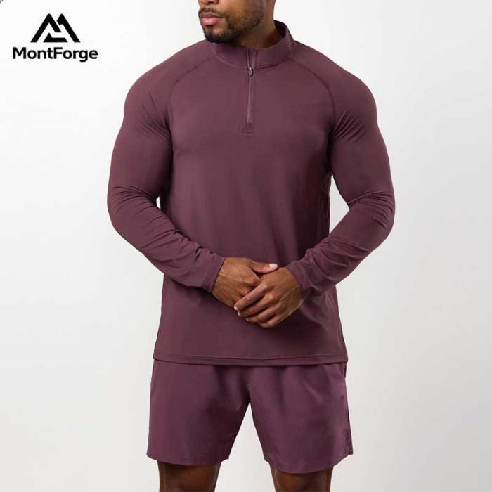 Wholesale Custom Men's 1/4 Zip Running Long Sleeve Shirt | Polyester Spandex Gym Slim Fit Muscle Shirts | Men's Gym Quarter Zip Wear Supplier