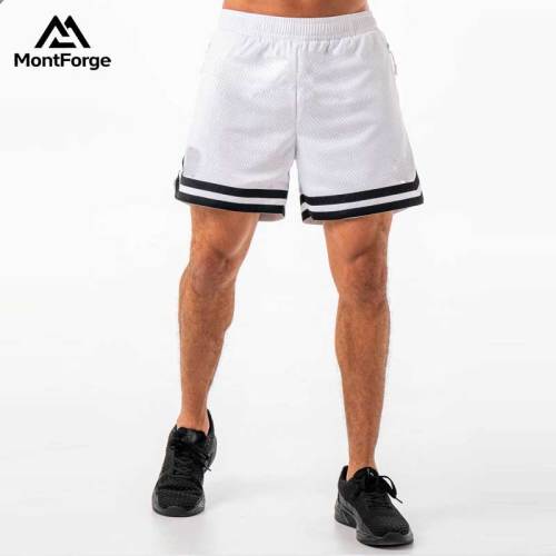 Custom Mens White Mesh Basketball Shorts Factory | Striped Hem Athletic Gym Shorts Supplier