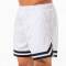 Custom Mens White Mesh Basketball Shorts Factory | Striped Hem Athletic Gym Shorts Supplier