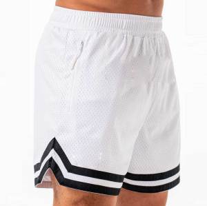 Custom Mens White Mesh Basketball Shorts Factory | Striped Hem Athletic Gym Shorts Supplier