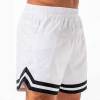 Custom Mens White Mesh Basketball Shorts Factory | Striped Hem Athletic Gym Shorts Supplier