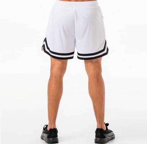 Custom Mens White Mesh Basketball Shorts Factory | Striped Hem Athletic Gym Shorts Supplier