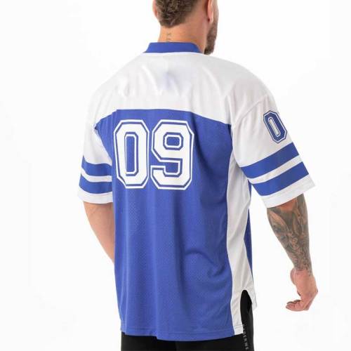 Factory Custom Color Block Mesh Football Jersey  | Vintage Striped Sleeve Number Print Sports Tee Suppier