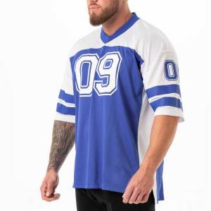 Factory Custom Color Block Mesh Football Jersey  | Vintage Striped Sleeve Number Print Sports Tee Suppier